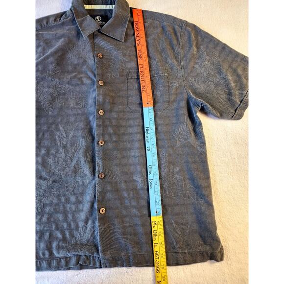 100% Silk Jacquard floral Hawaiian Button Up Shirt Pigment Dyed Black Sz Lrg - Picture 5 of 10